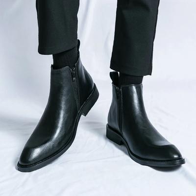 Luxury Brand Side Zipper Chelsea Boots Casual Dress Shoes Men's Formal Boots British Style High Top Leather Ankle Boots for Men