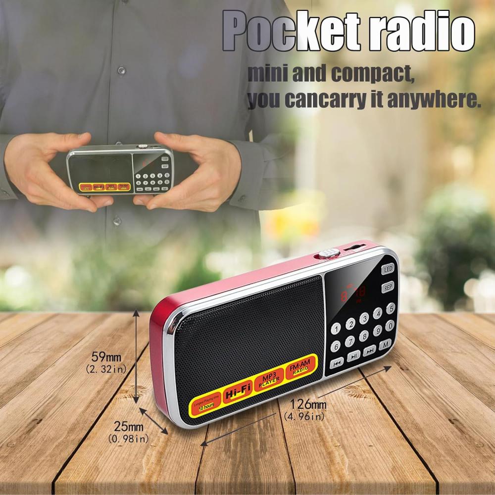 Kleine Radios, tragbar, AM FM, unterstützt MP3-Wiedergabe über USB-Flash-Disk/Micro-SD-Karte, digitale Tasten, Bassmembran-Taschenradio mit ausgezeichnetem Empfang