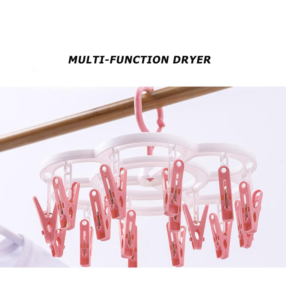 16 Clips Folding Clothes Hanger Socks Drying Rack Portable Laundry Rack Windproof Socks Cloth Hanger Socks Underwear Drying Rack
