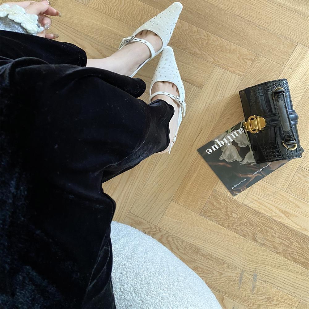 Spring and Summer Design Sense Sequins Pointed Stilettos Light Mouth Single Shoes Women's One-word Buckle with Cool Slippers