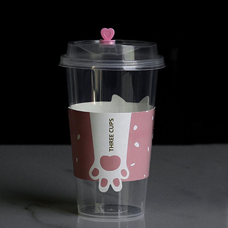 Одноразовый набор пластиковых стаканов на 500 мл для холодных напитков с крышками и манжетами