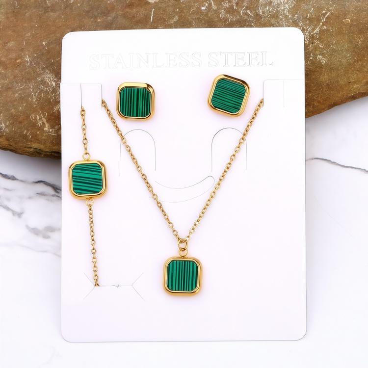 Stainless Steel 18k Gold Plated Tarnish Free Square Shell Necklace Earrings Bracelet Set for Women Wedding Party Jewlery Suit