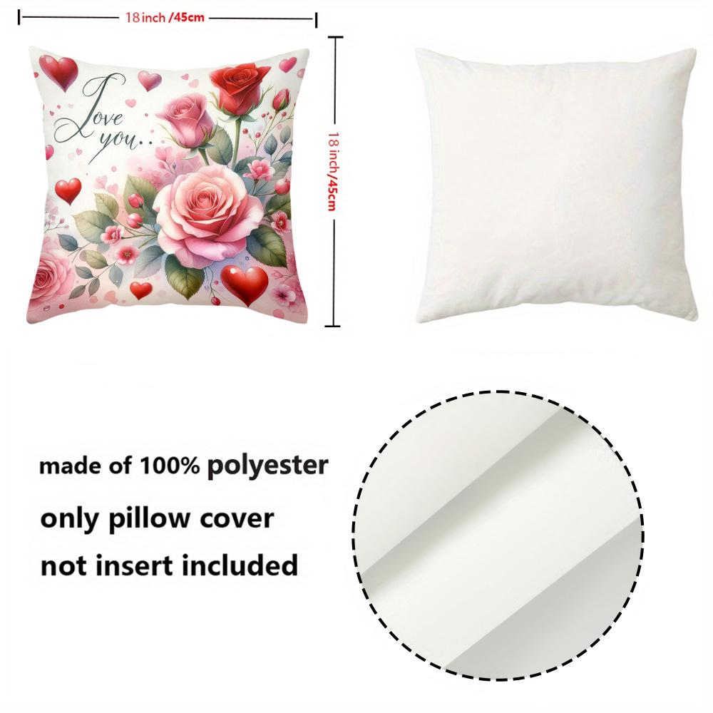 Pink Roses Hearts Valentine's Day Throw Pillows Polyester pillowcase, sofa decorative cushion cov Headboard Pillow