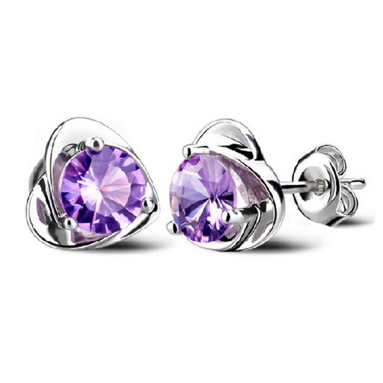 Korean-Style Amethyst Heart Zircon Earrings: Romantic Purple Gift for Girlfriend