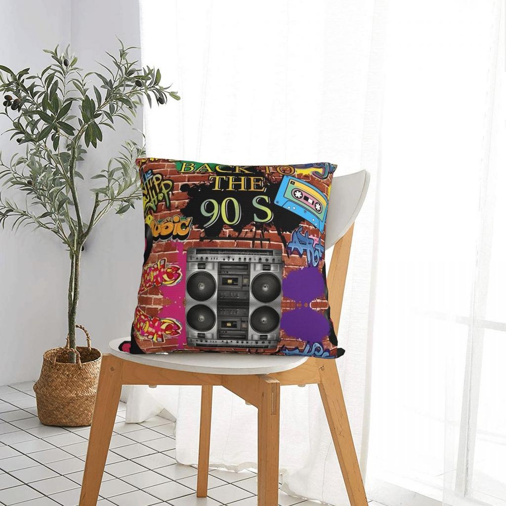 Retro 80 90S Pillow Cases Graffiti Music Cushion Cover Fashion Zippered Decorative Pillowcover For Sofa 45*45Cm