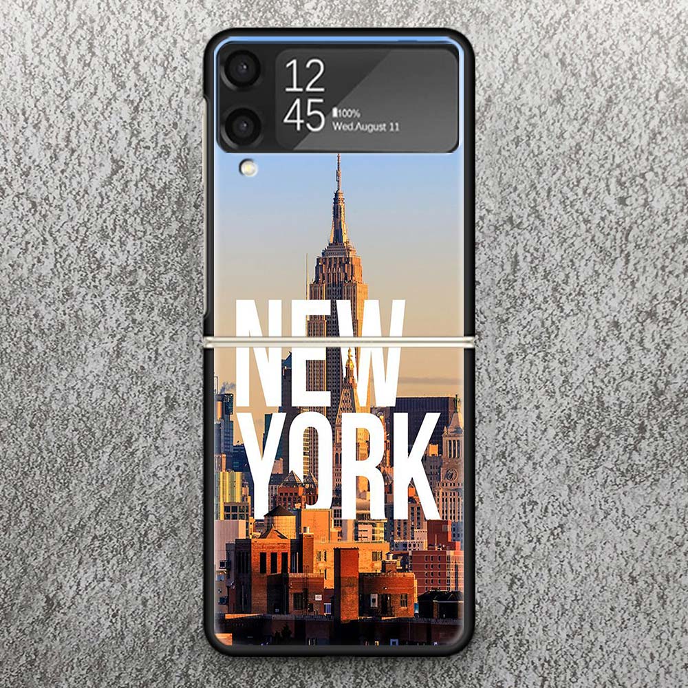 NYC New York City Print Case For Samsung Galaxy Z Flip 3 4 5 6 7 5G Phone Shell Flip7 Flip6 Flip5 Flip4 Flip3 Pattern Cover For