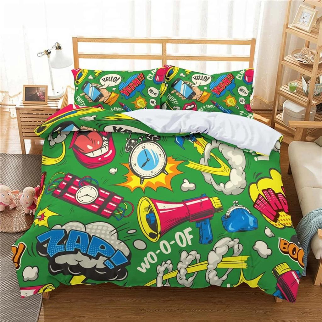 Mode 3D Cartoon Graffiti Print Polyester Bettwäsche-Sets Kind Kinder Abdeckungen Jungen Bettwäsche Set für Teens King Size Home Textilien