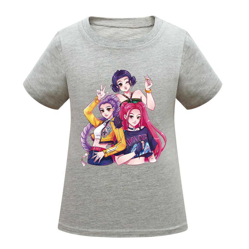 Kids Girls Anime Cartoon K-POP Rumi Zoey Mira Printed Casual Short Sleeves T-Shirt Top