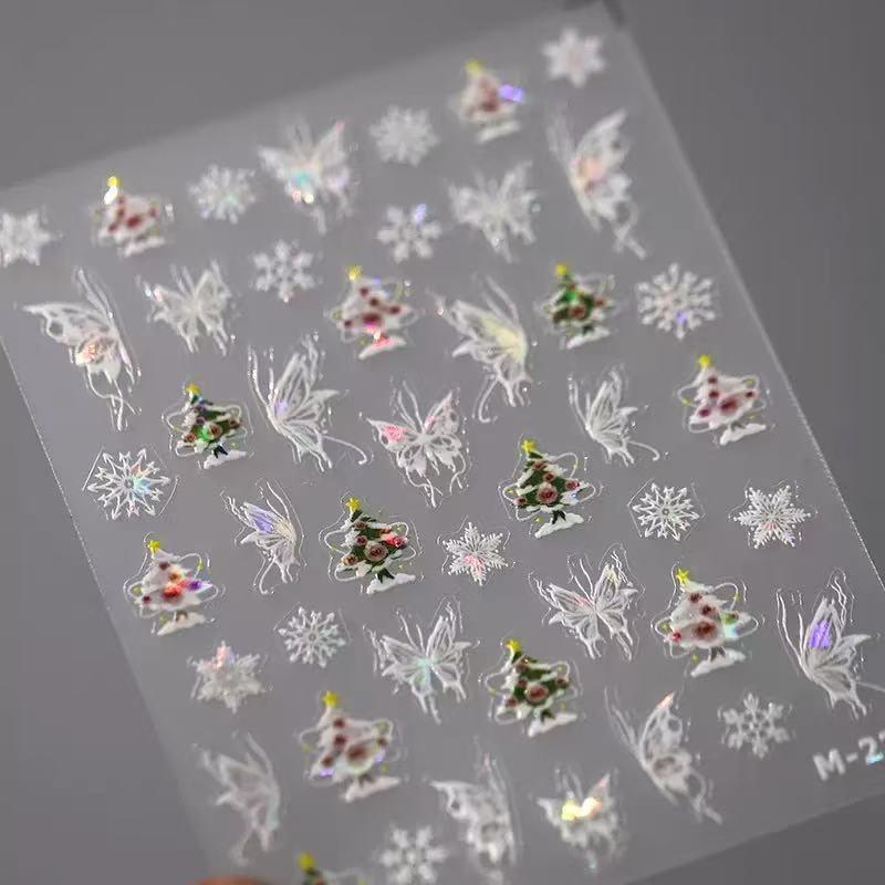 Cute Animals Bear Dog Cake Sweet Cherry Grid Bowknot Star Line Fruit Relief Self Adhesive Nail Art Stickers 5D Manicure Decals