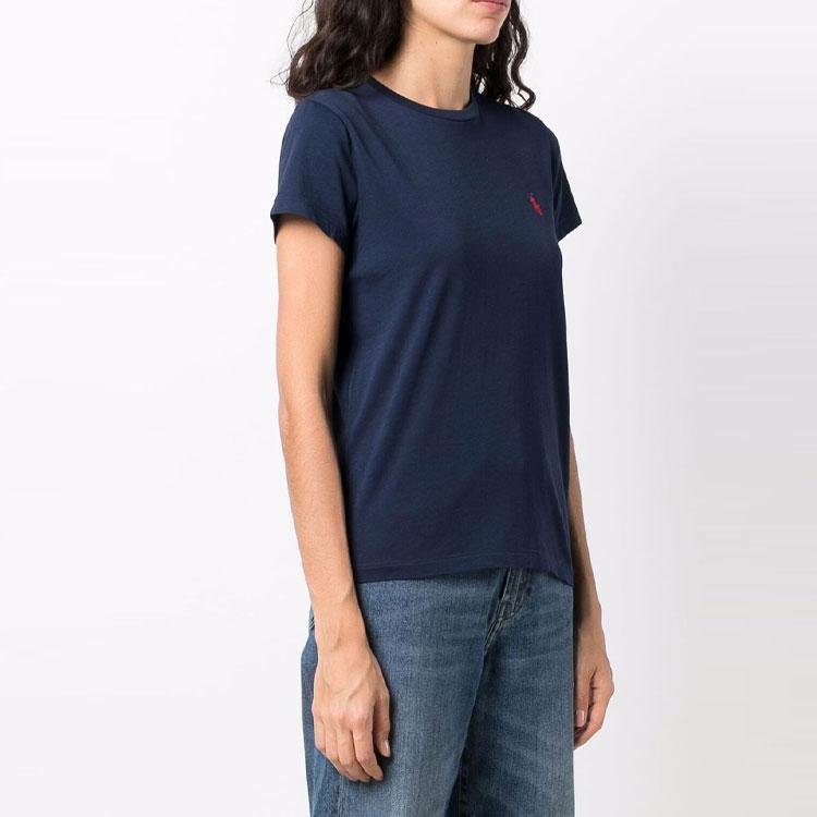 Polo Ralph Lauren Solid Color Embroidered Short Sleeve T-Shirt Women tops Blue 211847073-010