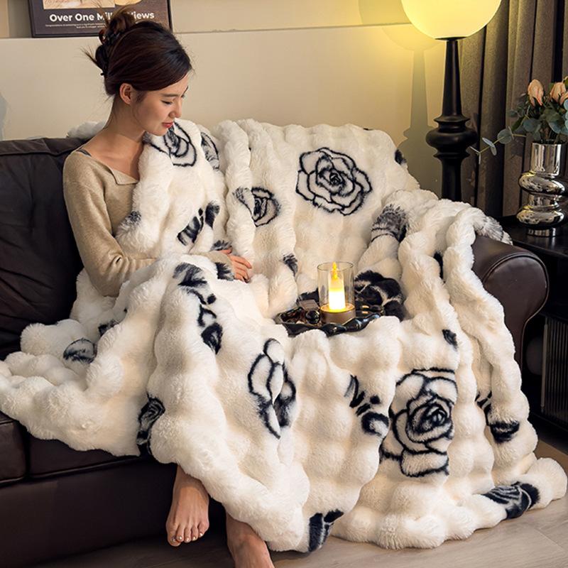 Luxury Tie-Dye Big Bubble Rabbit Fur Blanket & Duvet Cover, 2-in-1 Faux Fur Plush Throw, Ultra Soft Fluffy for Couch Bed Sofa