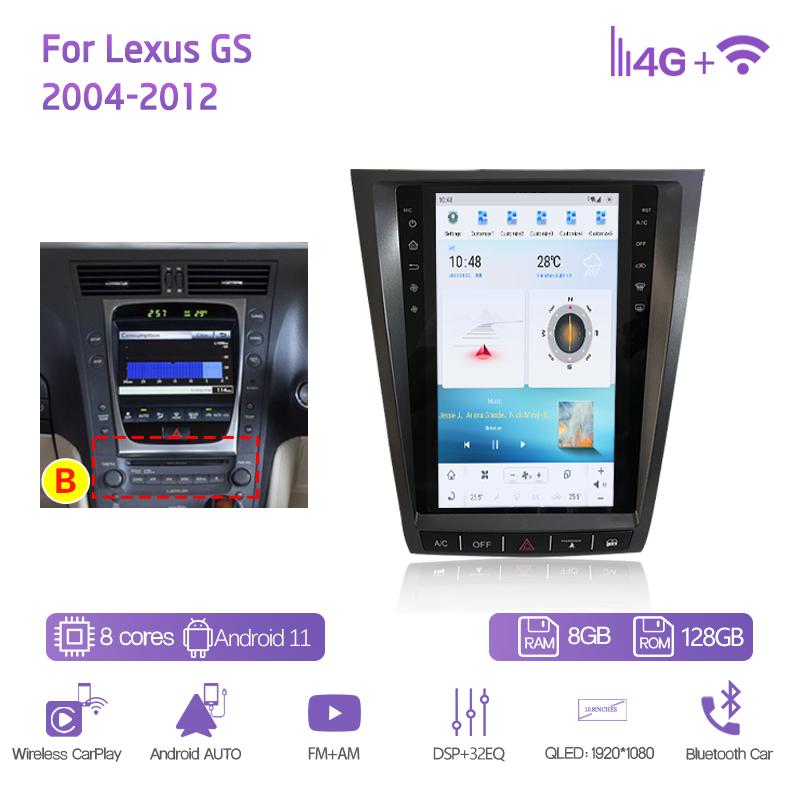 11.8Inch Car Multimedia Video Player For Lexus GS 2004-2012 GPS Navigation Radio Android11 8+128G 8Core CarPlay 4G 360Camera