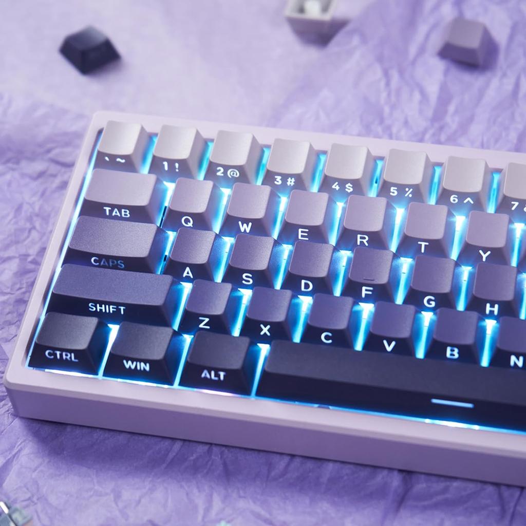 PBT Double Shot Keycaps for Mechanical Keyboards, 134 Key Gradient Purple Backlit OEM Profile Keycaps with Side Print Shine-Through Custom Keyboard