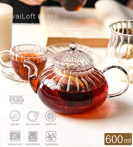 IwaiLoft Soothing Heat-Resistant Glass Teapot with Strainer, Insulated, for Two, Perfect for Black Tea, Fruit, Leaf, Flower, and Craft Teas, IL-SET192