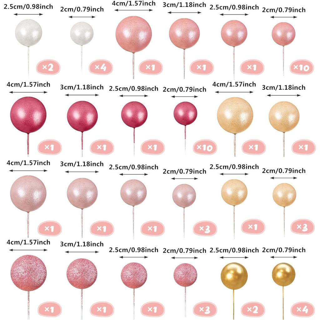 56 PCS Ball Cake Picks Colorful Ball Shaped Cake Topper Pearl Balls Cupcake Cake Insert Topper for Birthday Party Wedding Decora