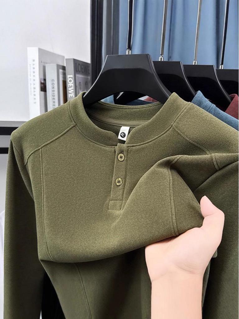 Chinesischer Stil Zwei-Knopf Fleece Stehkragen Langarm Herren Hoodie - Herbst/Winter Dick Warm Lässig Oberteil