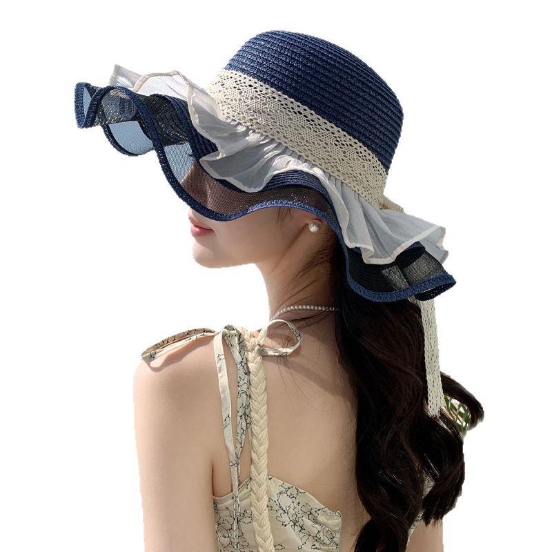 Hat Women's Summer Small Clear Straw Hat Bow Streamer Beach Hat Summer Vacation Sun Hat