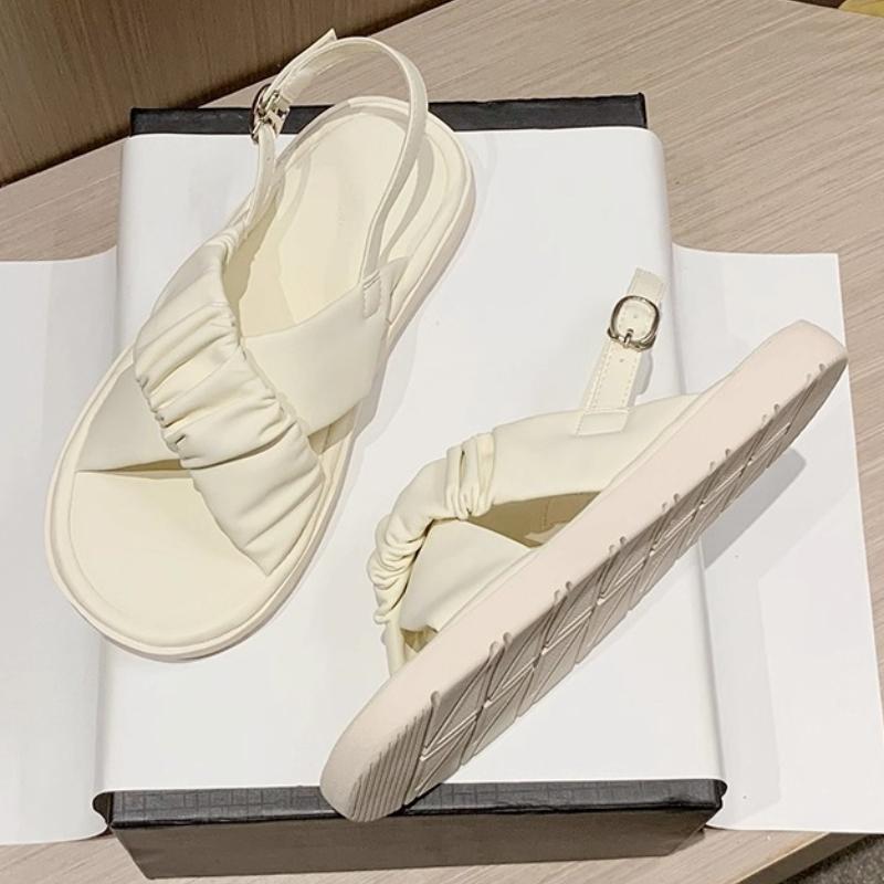 Fashion Comfort Soft-sole Flat Sandals Women Fashion Cross Tied Buckle Concise Designer Shoes Summer Sexy Open Toe Back Strap Beach Shoe