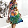 Plus Size V Neck Sleeveless Dress Cloud Wrapped Mountain Waterfall Print For Remote Scenic Travel