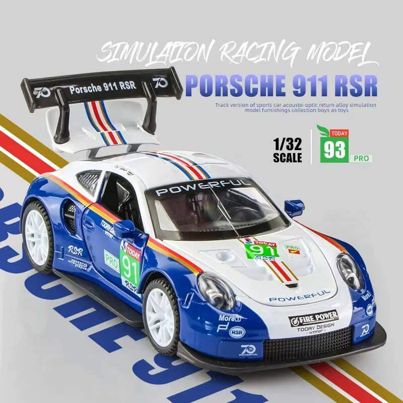 Full Scale 1:32 Porsche 911 GT3 RSR Racing Alloy Car Model Simulation Car Sound and Light Ornaments Collection Gift Toy Die-cast Model Boy Gift
