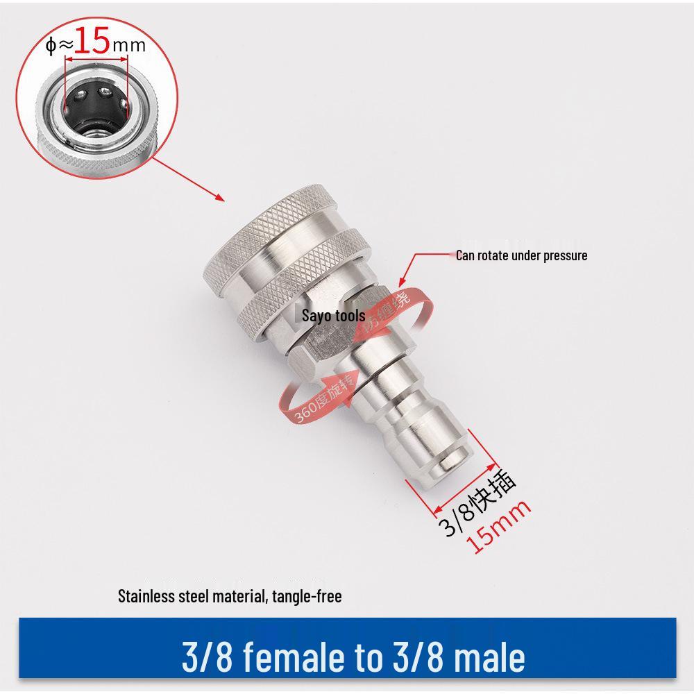 3/8" Anti-Tangle High-Pressure Washer Rotating Water Gun Connector, Stainless Steel, M14/M18/M22.
