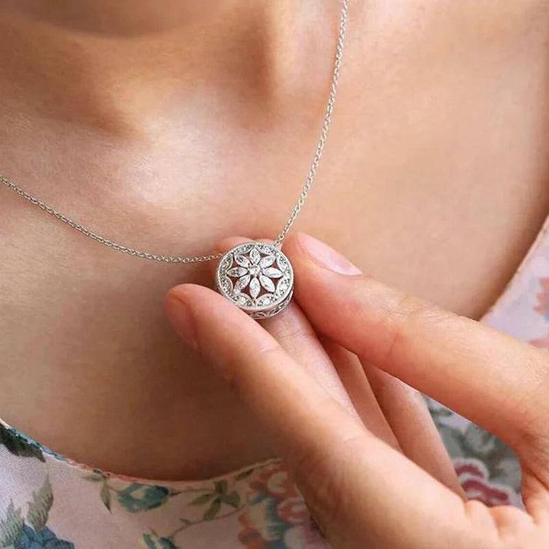 

Huitan Round Flower CZ Crystal Pendant Necklace for Women Copper Color Paved Floral Zircon Gift for Her Engagement Accessories