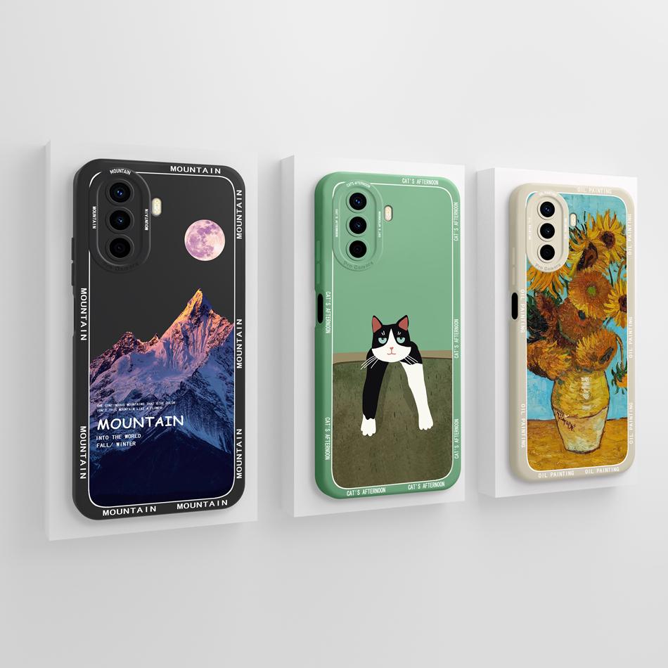 Case For Huawei Nova Y70 Plus Art Bear Full Coverage Anti Drop Funda For Huawei Nova Y 70 Y70+ Liquid Silicone Phone Back Cover
