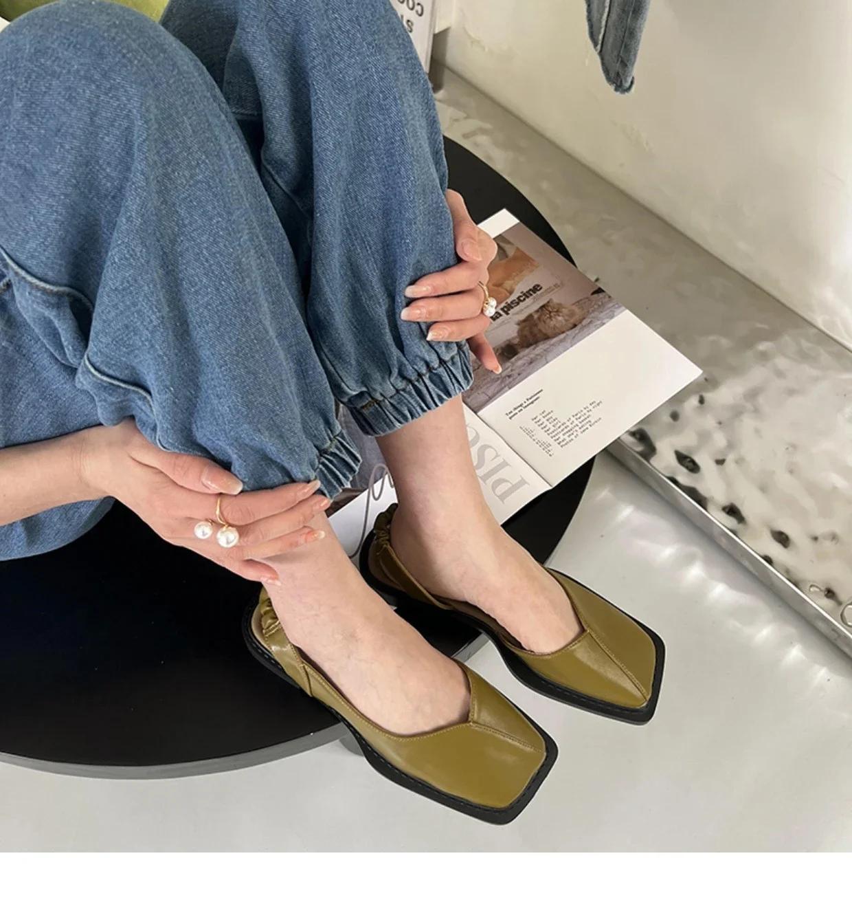 

Босоножки Baotou 2025 лето новая нишевая персонализированная квадратный носок с открытой пяткой на низком каблуке римские одинарные туфли модные большой размер 43 35 зелёный