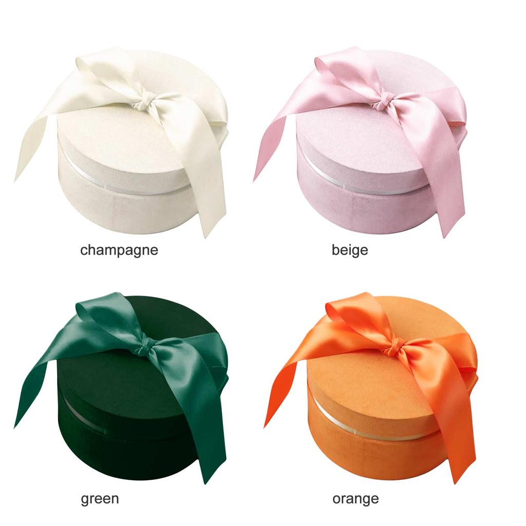 Round Gift Box Ribbon Soft Flannel Present Box for Wedding Candy Xmas Birthdays 3.9 X 6.1in