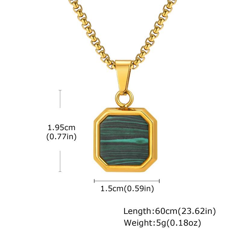Stainless Steel Square Pendant Necklace Men Long Chain Layered Hip Hop Jewelry Geometric Titanium