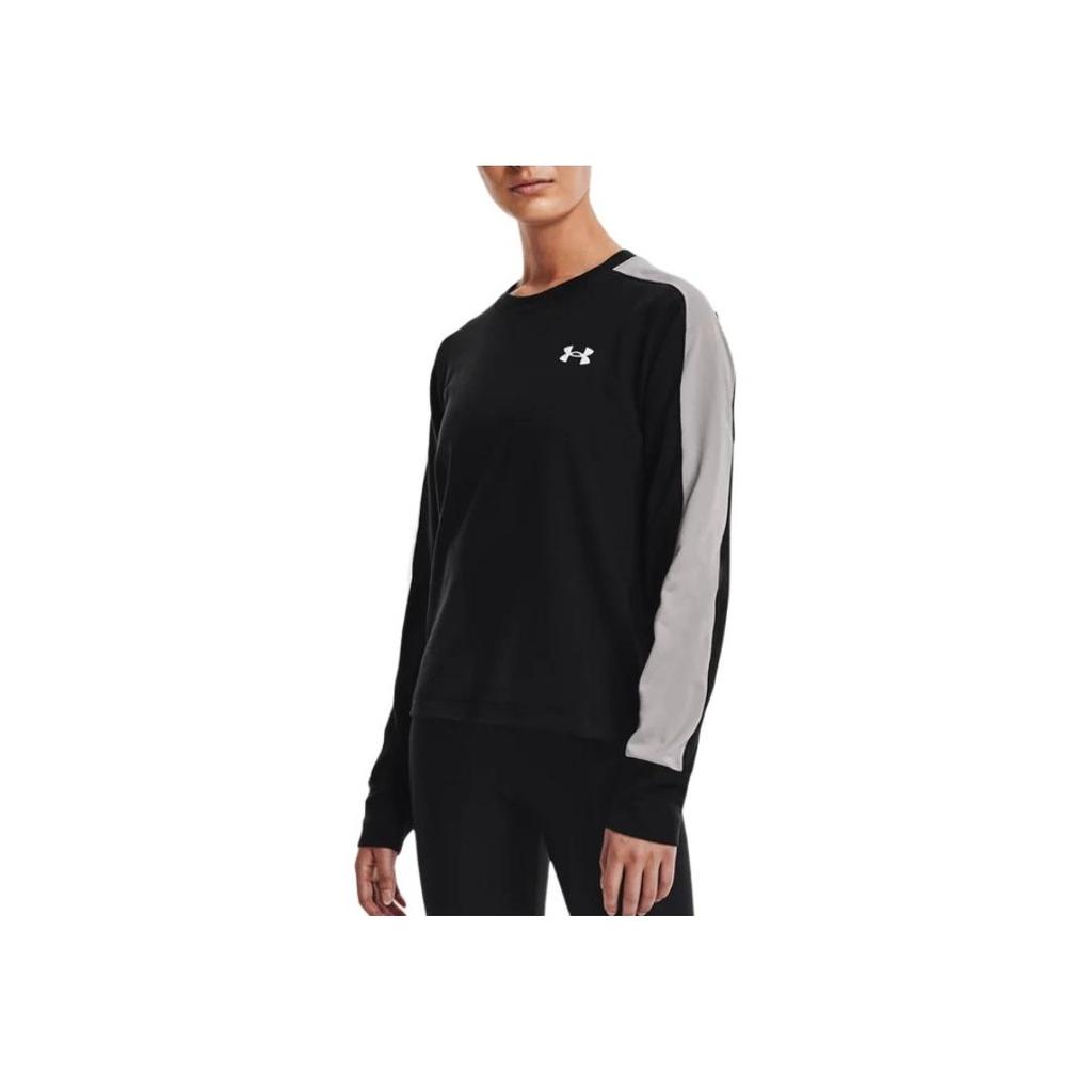Under Armour Ua Rival Terry Colorblock Casual Breathable Crewneck Sweatshirt Women Tops Black 1370943-001
