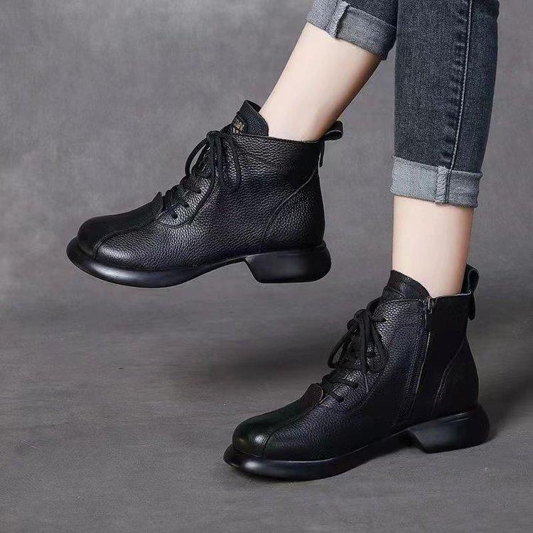 Soft-soled Soft-faced Short Boots Women's 2025 Autumn and Winter New Martin Boots Non-slip Comfortable Velvet Warm Retro Knight Boots