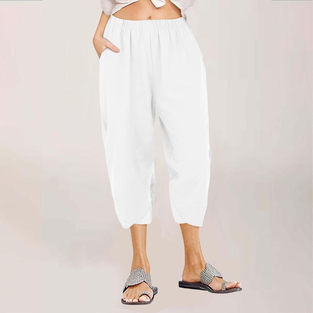 Women's Casual Solid Color Pocket Straight Leg Wide Leg Loose Cropped Pants