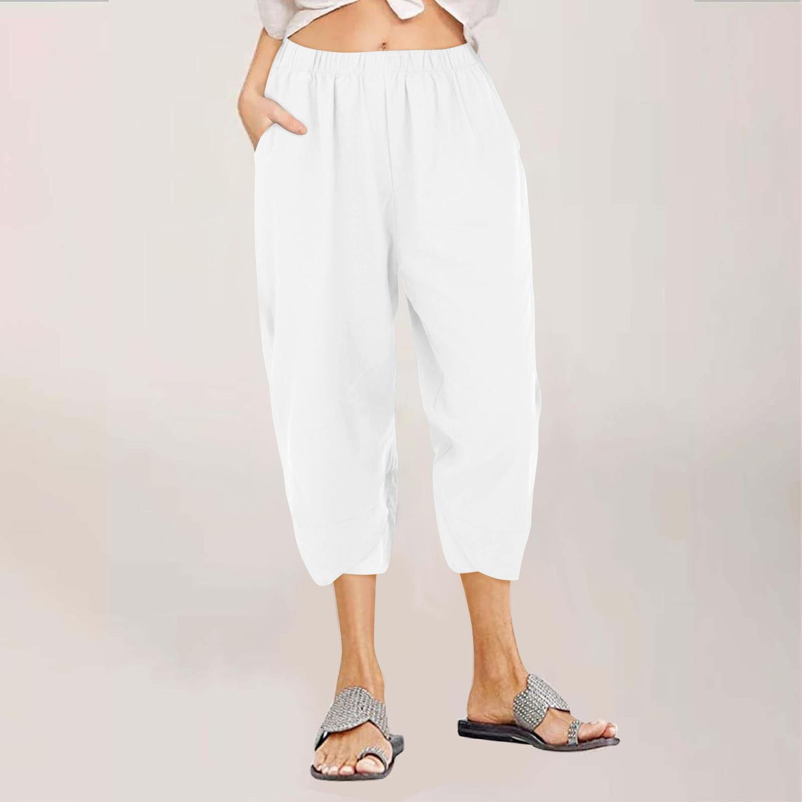 

Женские повседневные однотонные карманные прямые свободные укороченные брюки с широкими штанинами XL белый