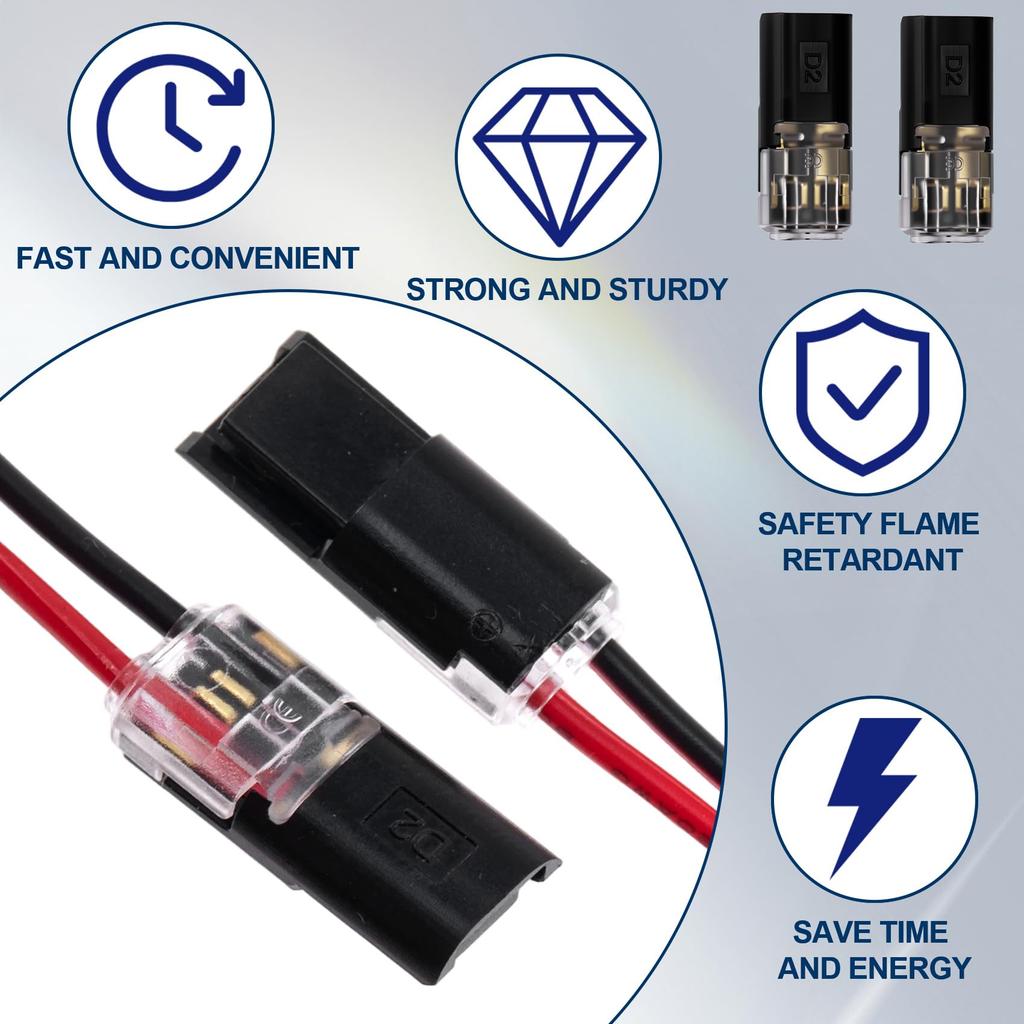 50Pcs Quick Connect Electrical Wire Connectors, Double Wire Plug-in Connector with Locking Buckle for LED Strip Lights Terminals