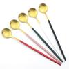 6Pcs/Set Black Long Handle Cutlery Matte Stainless Steel Spoons Polished Stirring Drink Ice Cream Dessert Tea Spoons Dinnerware