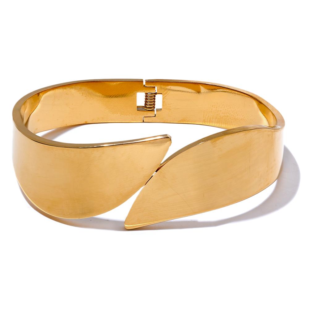 

Yhpup New Glossy Smooth Stainless Steel Wide Geometric Bracelet Bangle Metal Texture 18K Gold PVD Plated Waterproof Jewelry