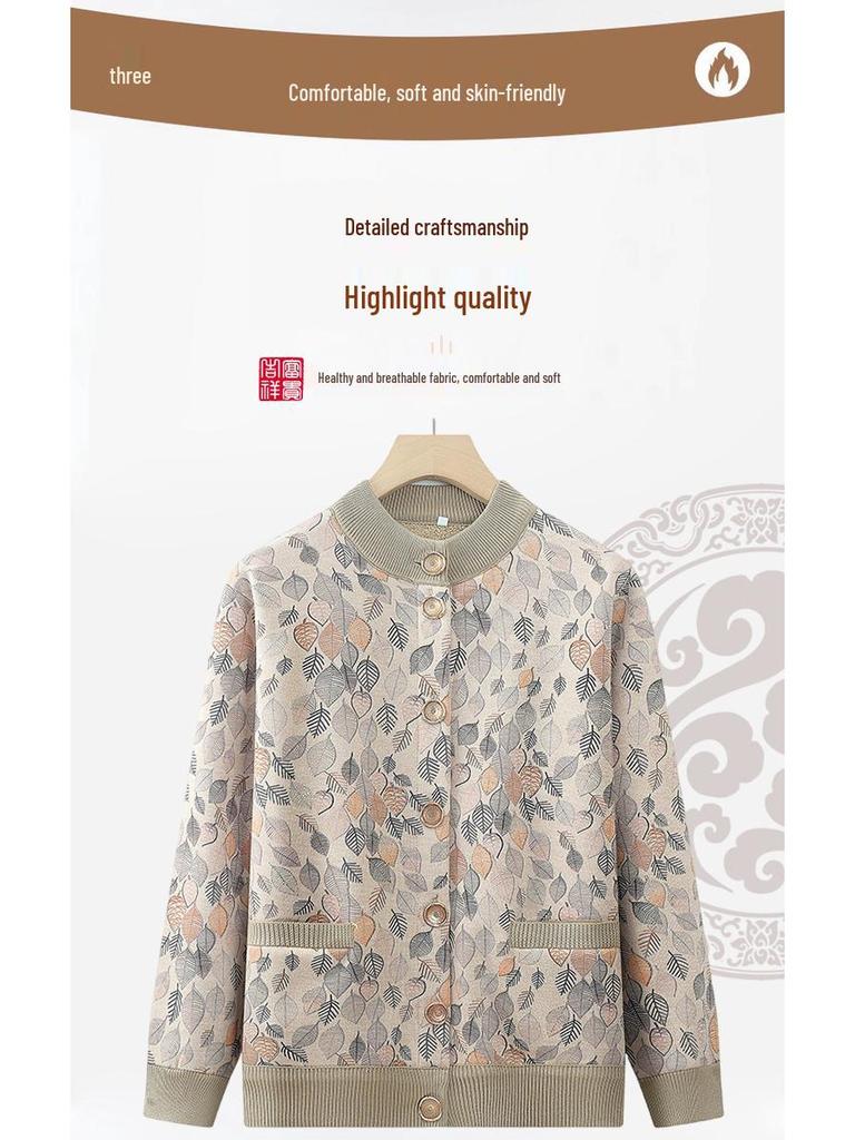 Autumn & Winter Fleece-Lined Floral Cardigan for Moms & Grandmas