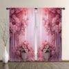 2pcs - Romantic Pink Printed Curtains, Suitable for Home Decoration In Bedrooms and Living Rooms