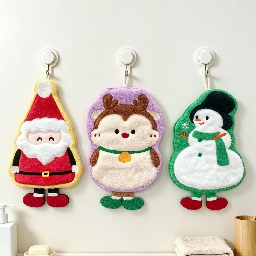 Water Absorption Santa Claus Hand Towel Coral Fleece Cleaning Dishcloths  Kitchen Bathroom