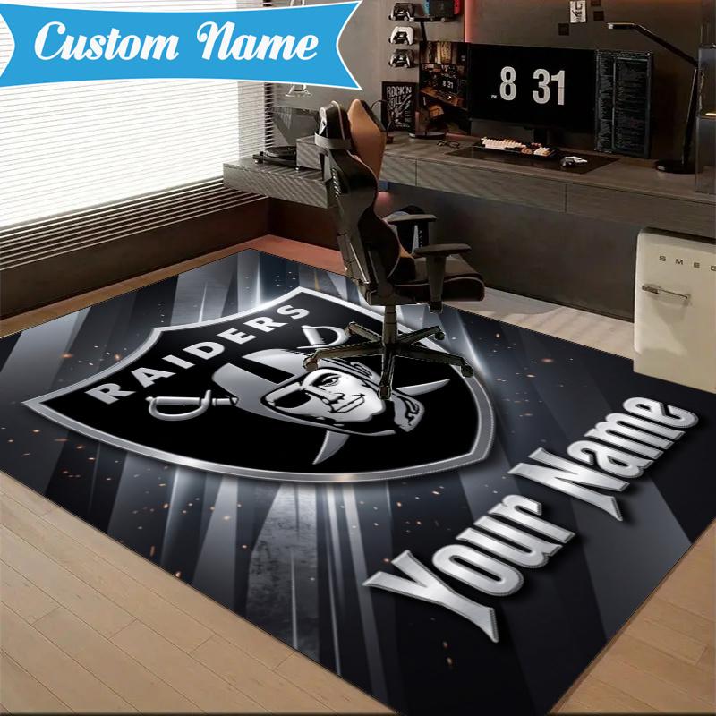 Custom Name Raiders Football Rug Indoor Floor Mat Chair Rug Perfect for Living Room, Bedroom, Playroom, Game Room Christmas fan gifts