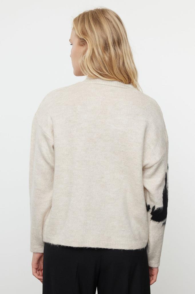 Women's Fashionable Stylish Sweater Stone Soft Textured Stand Collar Color Blocked Knitwear Sweater