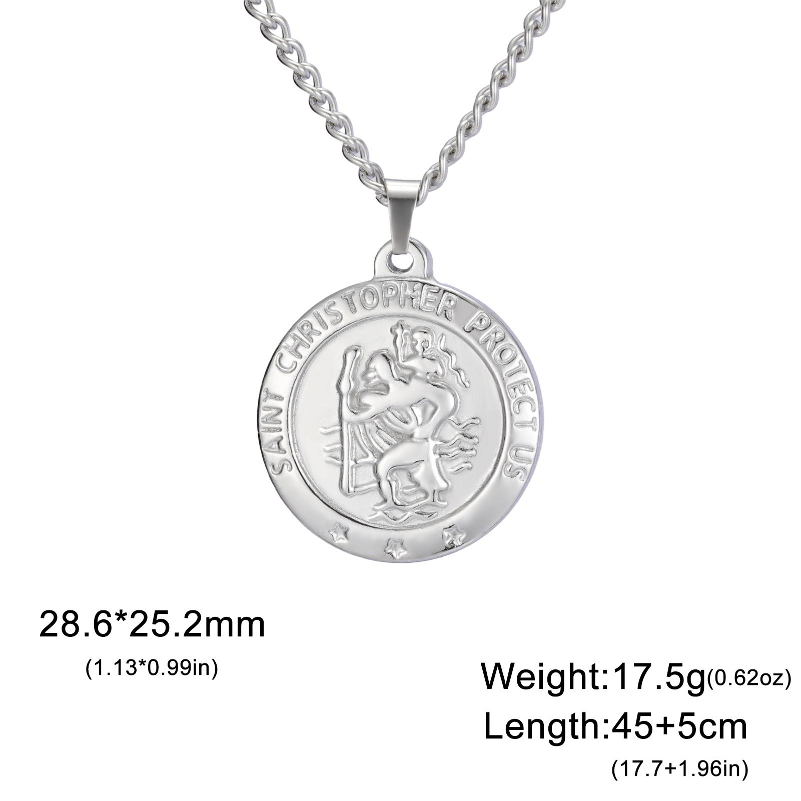 

Stainless Steel Necklace St. Christopher Protect Us Coin Pendant Necklace Vintage Chain for Men Women Mental Necklaces Gifts 45cm