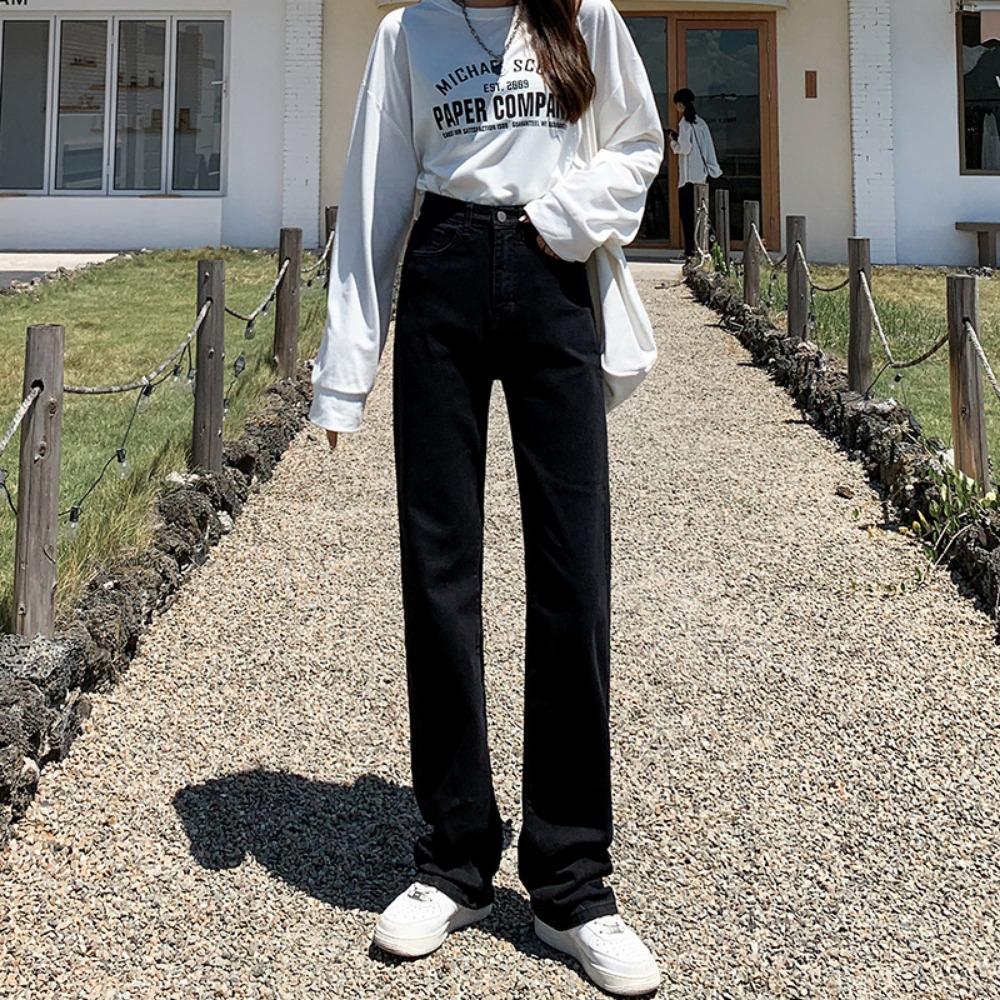 

Straight jeans women s autumn and winter classic thin high waist small 2025 jeans Korean version casual tide 2XL чёрный