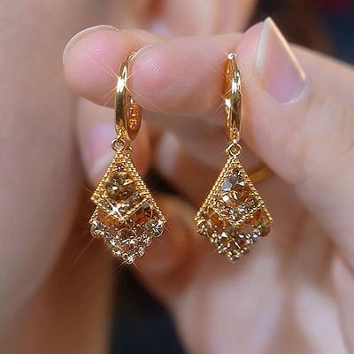 Designed Brown Double Layer Zircon Geometry Earrings For Women Fashion Personalized Daily Accessory Party Jewelry Birthday Gifts