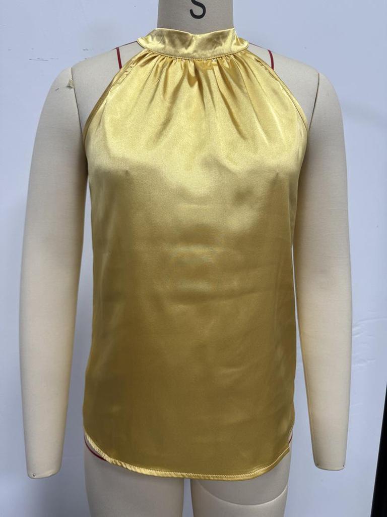 Autumn Satin Solid Color Off-the-Shoulder Halter Top for Women