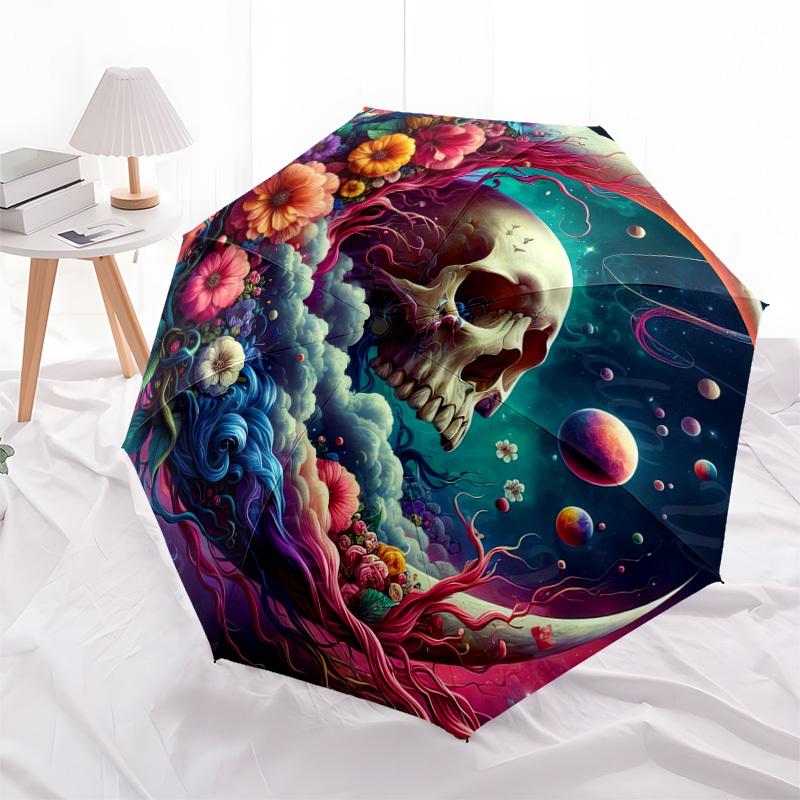 1pc Floral Cosmic Skull Mandala Umbrella with Plastic Handle,Suitable for All Seasons Home Travel Outdoor UmbrellaDD1539