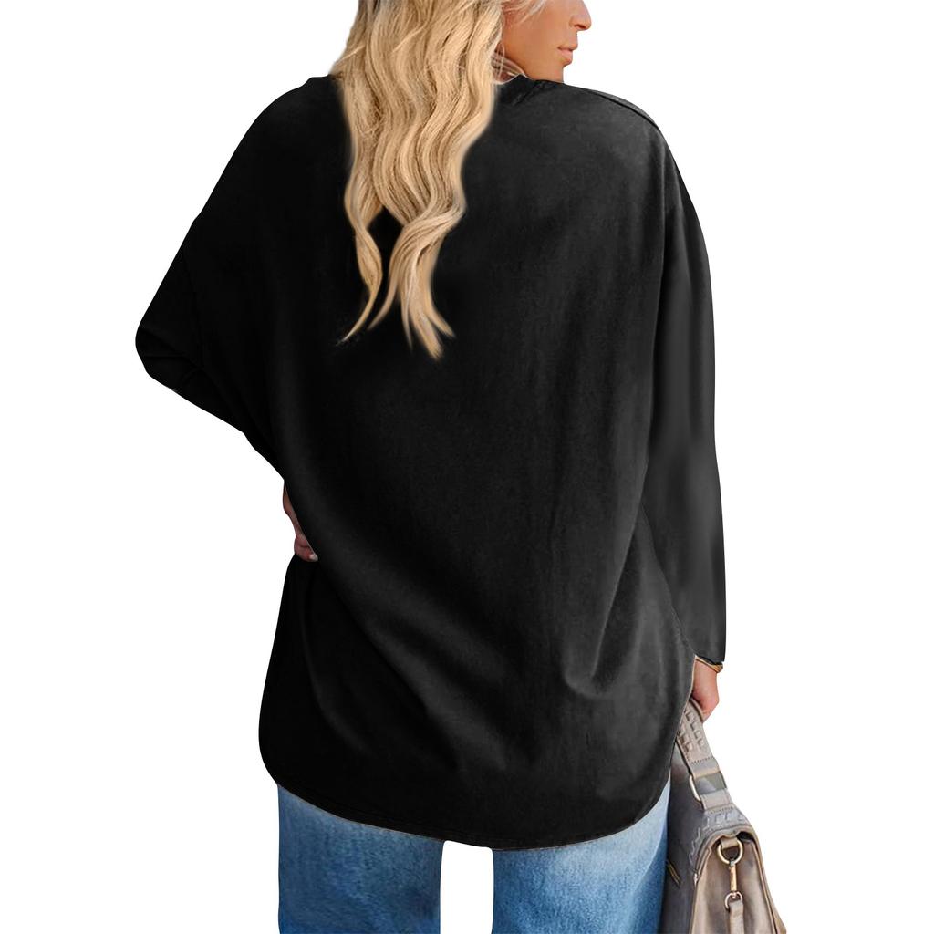 Women's Large Top Round Neck Loose And Comfortable Long Sleeve T-shirt Casual