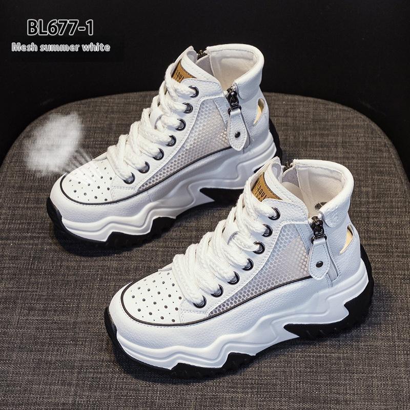 Mesh High-top Women s Summer Genuine Leather Thick-soled Small Size Hollow Breathable Casual Shoes 33 4163₽