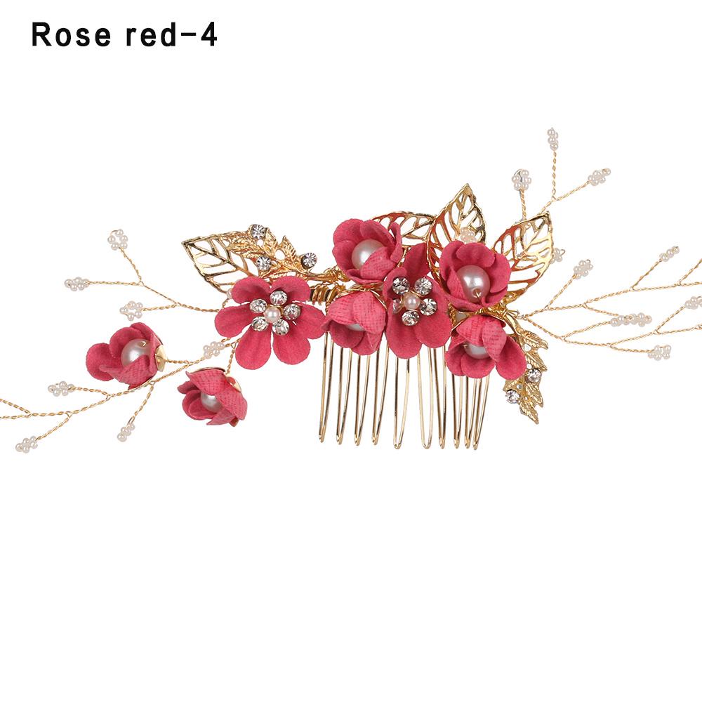 Fashion Elegant Blue Flower Women Hair Combs Headdress Prom Bridal Wedding Hair Accessories Gold Leaves Hair Jewelry Hair Pins